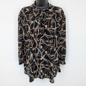 Cocomo Top Women Size XL Chain Print Bow Tie Neck Stretch Office Glam Feminine